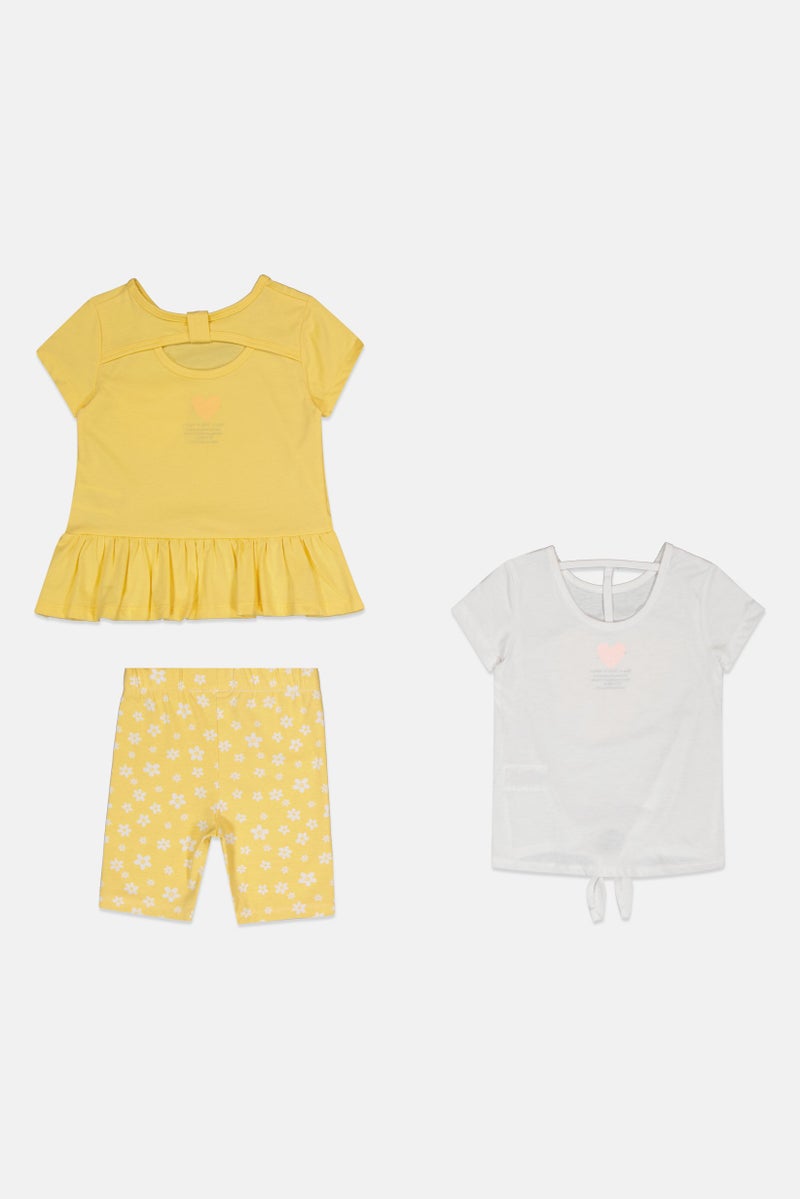 Freestyle Toddlers Girl 3Pcs Graphic Print T-Shirt And Shorts Set, Multicolor - Image 3